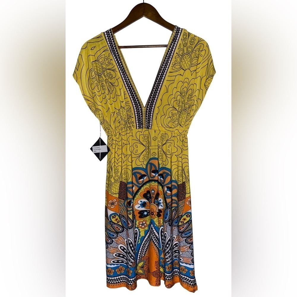 Vintage White Mark Couture Deep Women L Paisley Dress NWT Chic Summer